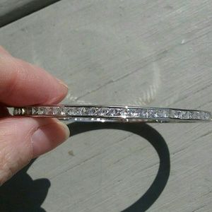 Women's Stainless Steel Silver 6.5" CZ Bangle Brac